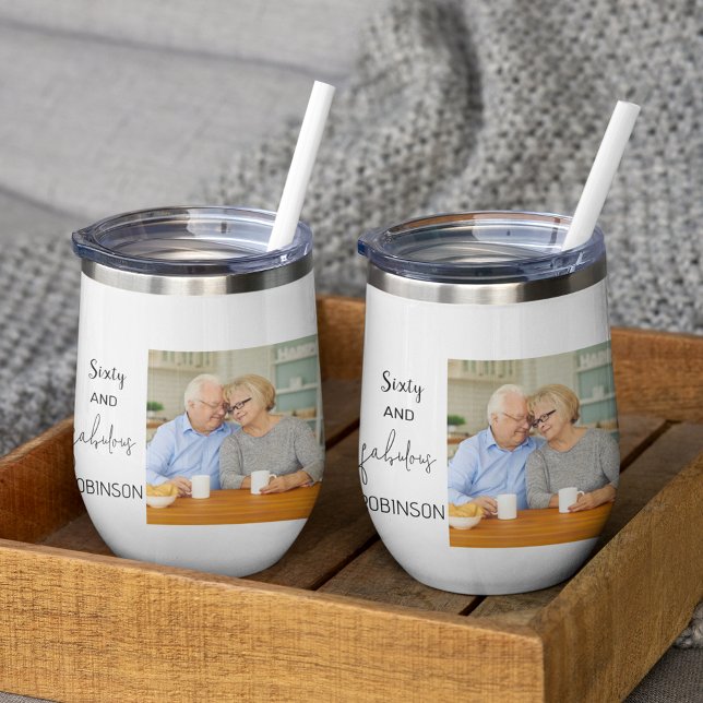 Personalized Gift for Grandpa Custom Photo Name Thermal Wine Tumbler (Creator Uploaded)