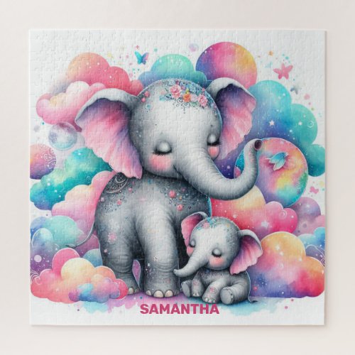 Personalized gift for mothers with baby elephant jigsaw puzzle