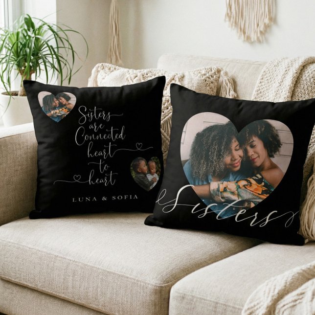 Personalized Gift For Sisters Heart Photo Keepsake Throw Pillow (Personalized Gift For Sisters Heart Photo Keepsake Throw Pillow)