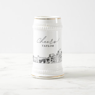 Personalized Gift Fort Worth Skyline Sketch Beer Stein