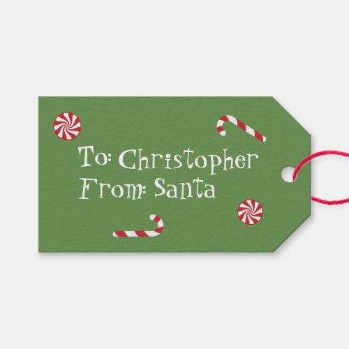 Personalized Gift From Santa Christmas Candy Green Gift Tags