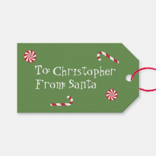 Personalized Gift From Santa Christmas Candy Green Tags