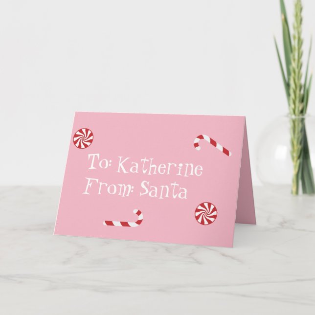Personalized Gift From Santa Christmas Candy Pink Card (Front)