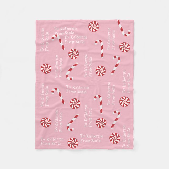 Personalized Gift From Santa Christmas Candy Pink Fleece Blanket (Front)