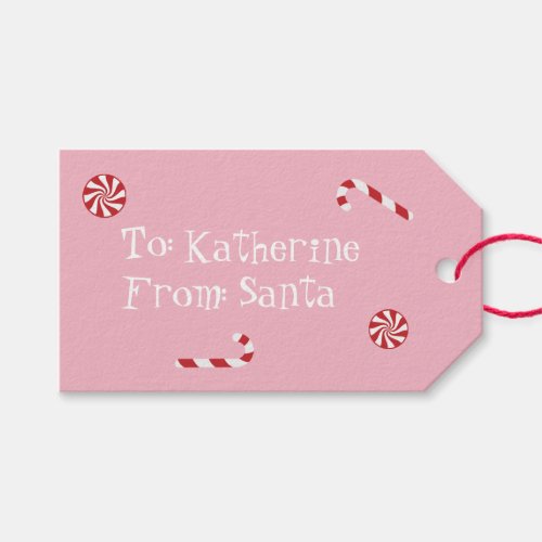 Personalized Gift From Santa Christmas Candy Pink Gift Tags