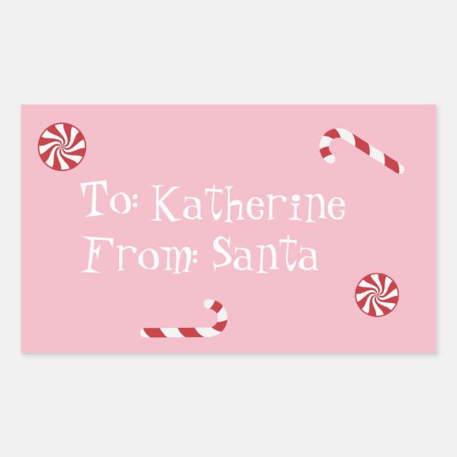 Personalized Gift From Santa Christmas Candy Pink Rectangular Sticker (Front)