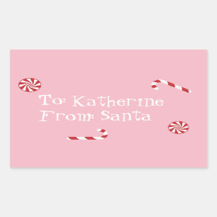 Personalized Gift From Santa Christmas Candy Pink Rectangular Sticker