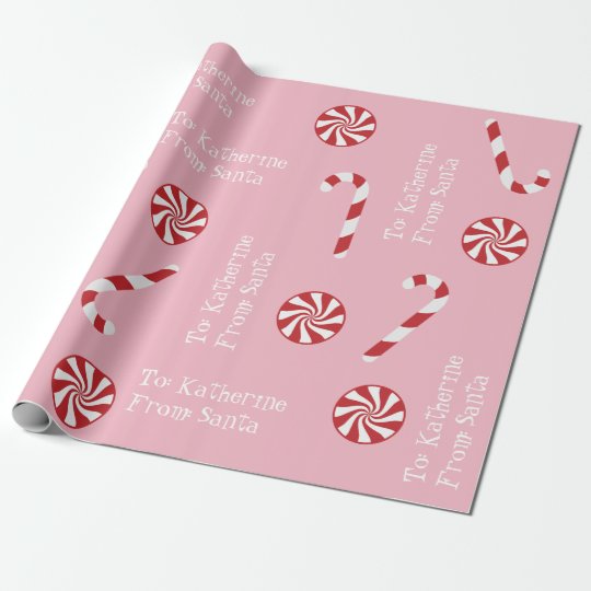 Personalized T From Santa Christmas Candy Pink Wrapping Paper 8617