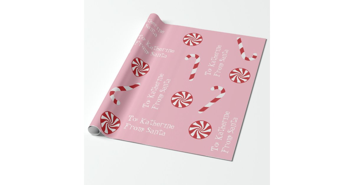 Personalized Gift From Santa Christmas Candy Pink Wrapping Paper | Zazzle.com