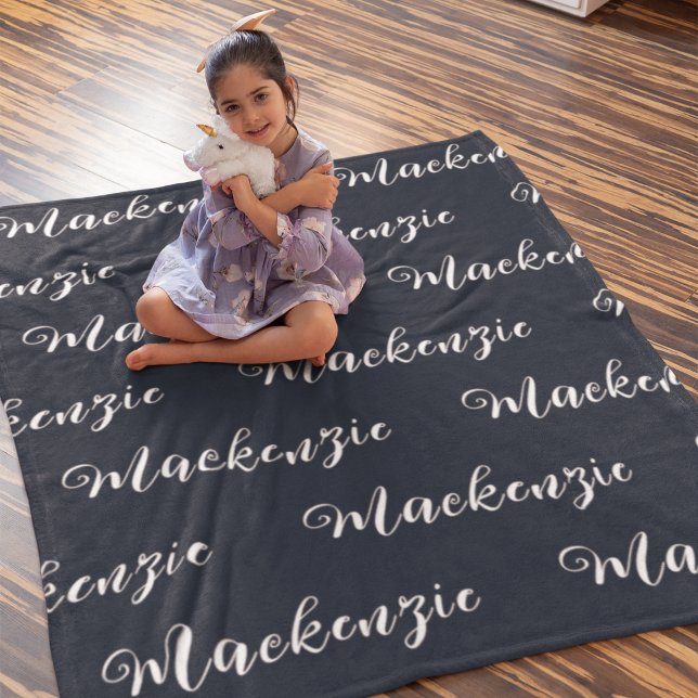 Personalized Gift Girl Kids Custom Name Navy Blue Baby Blanket (Creator Uploaded)