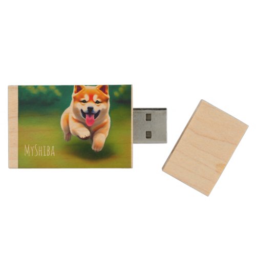 Personalized Gift Idea Cute Shiba USB Wood Flash Drive