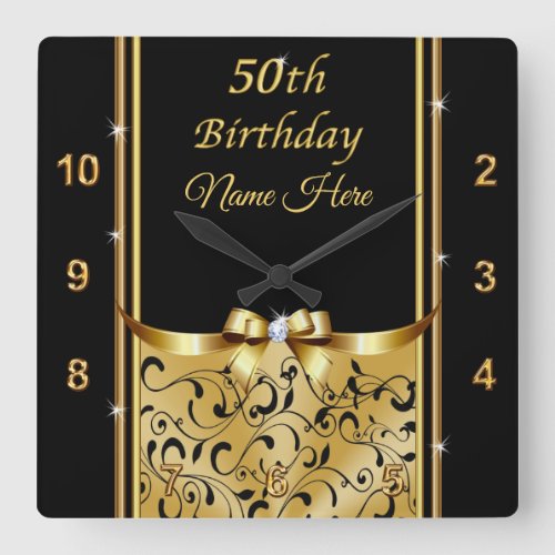 Personalized Gift Ideas for 50th Birthday Female Square Wall Clock