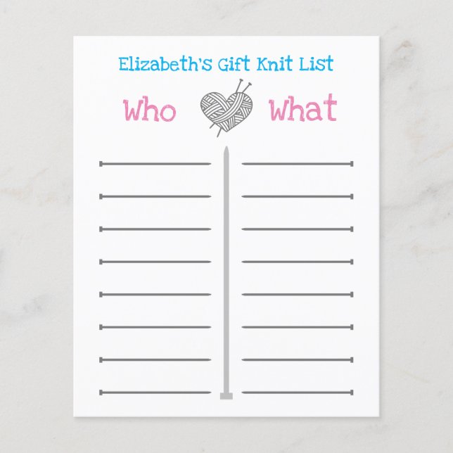 Personalized Gift Knit List (Front)