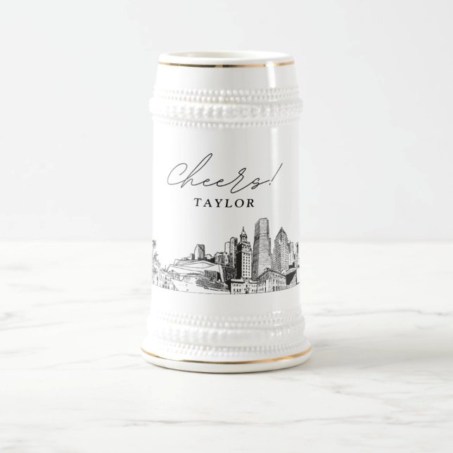 Personalized Gift Miami Skyline Sketch Beer Stein (Personalized Bridal Party Gift Miami Skyline Sketch Beer Stein)