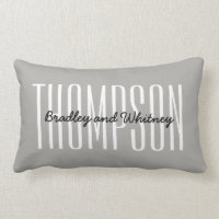 Personalized Gift Modern Gray Family Name Lumbar Pillow