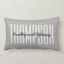 Personalized Gift Modern Gray Family Name Lumbar Pillow Personalized Gift Modern Gray Family Name Lumbar Pillow