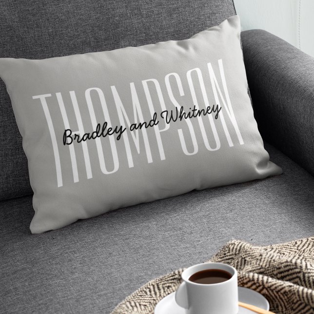 Personalized Gift Modern Gray Family Name Lumbar Pillow (Creator Uploaded)