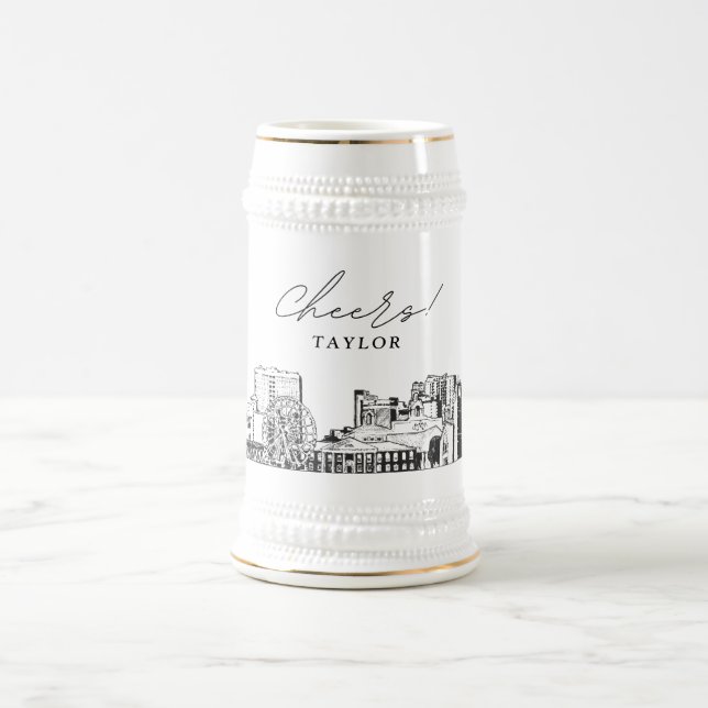 Personalized Gift Myrtle Beach Skyline Sketch Beer Stein (Center)