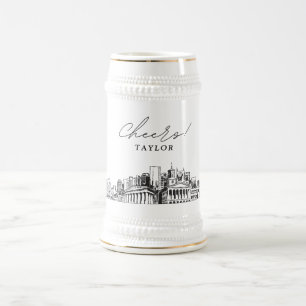 Personalized Gift Nashville Skyline Sketch Beer Stein