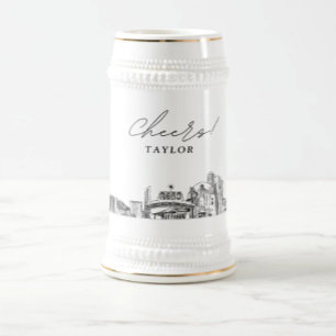 Personalized Gift Reno Skyline Sketch Beer Stein