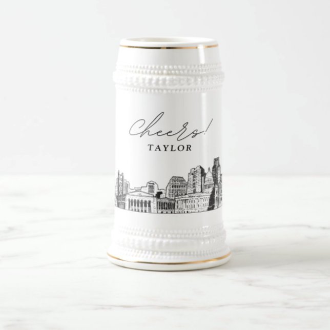 Personalized Gift Sacramento Skyline Sketch Beer Stein (Creator Uploaded)