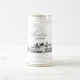 Personalized Gift Seattle Skyline Beer Stein