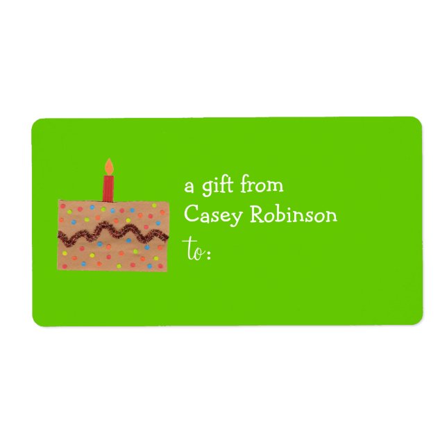 Personalized gift tag label -- birthday cake theme (Front)