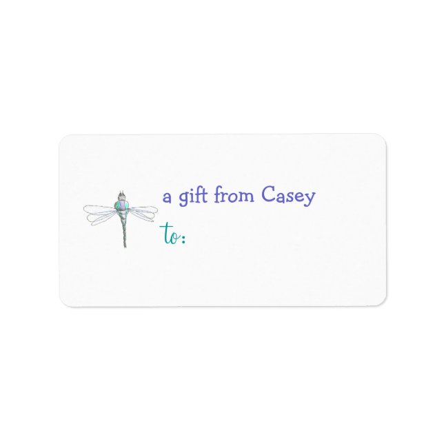 Personalized gift tag label -- dragonfly theme (Front)