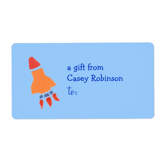 Personalized gift tag label -- rocket theme (Front)