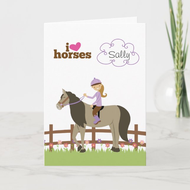 Personalized gifts for girls - I heart love horses Holiday Card (Front)