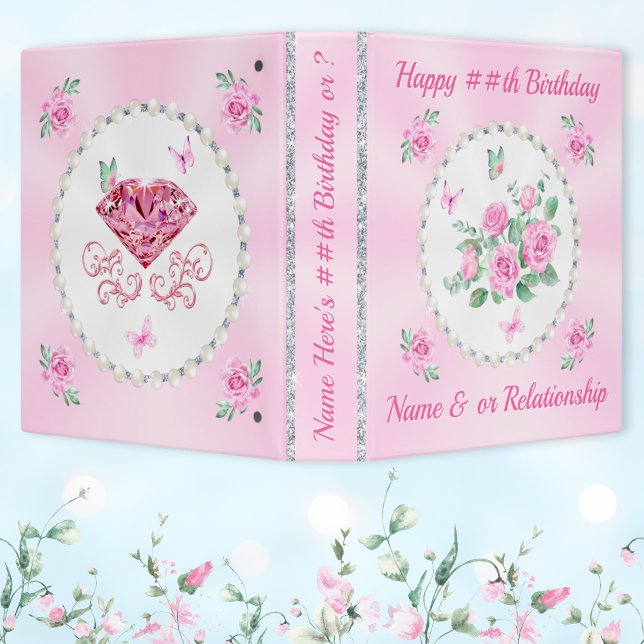 Personalized Gifts for Her Birthday, ANY OCCASION 3 Ring Binder (30th birthday photo album or Diamond themed, 60th birthday photo album. Birthday photo album for her)