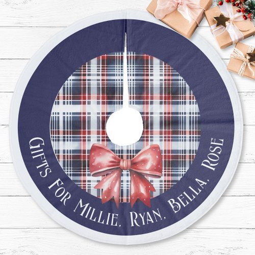 Personalized Gifts For Kids Name Navy Red Plaid Fleece Tree Skirt