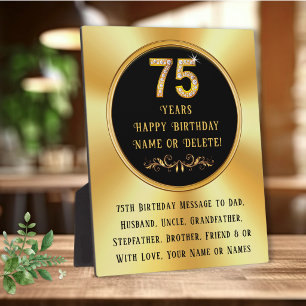 Personalized, Gifts for Man's 75th Birthday, Gold Plaque