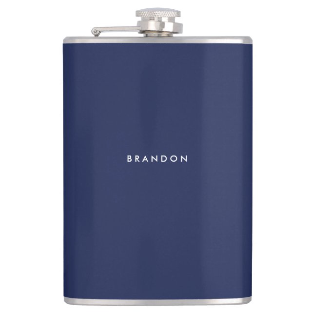 Personalized Gifts For Men Navy Blue Hip Flask 8oz (Front)