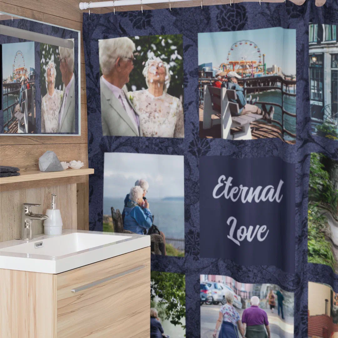 Personalized Gifts for Older Parents Couples Blue Shower Curtain (Personalized Gifts for Older Parents Couples)