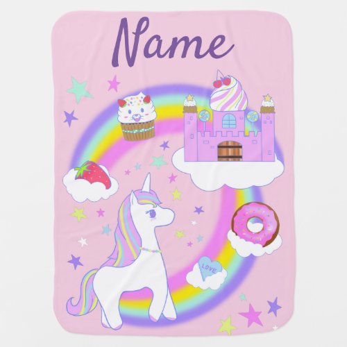 Personalized Gifts Unicorn Rainbow babys name Baby Blanket