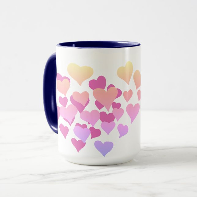 Personalized Gifts Valentine's Day, Pink Hearts Mug (Front Left)