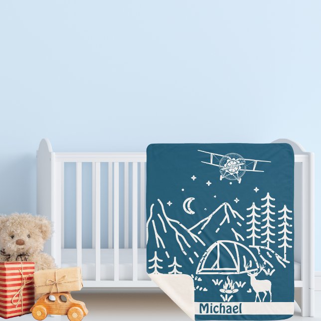 Personalized Gifts Woodland Mountain Airplane Sherpa Blanket (Creator Uploaded)