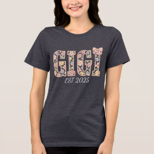 Personalized Gigi Est 2025 Floral Gigi Tri-Blend Shirt