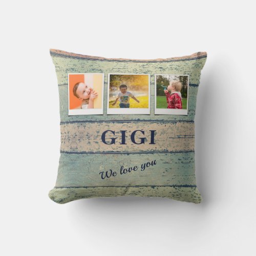 Personalized Gigi Grandchildren 3 Photo Collage Throw Pillow