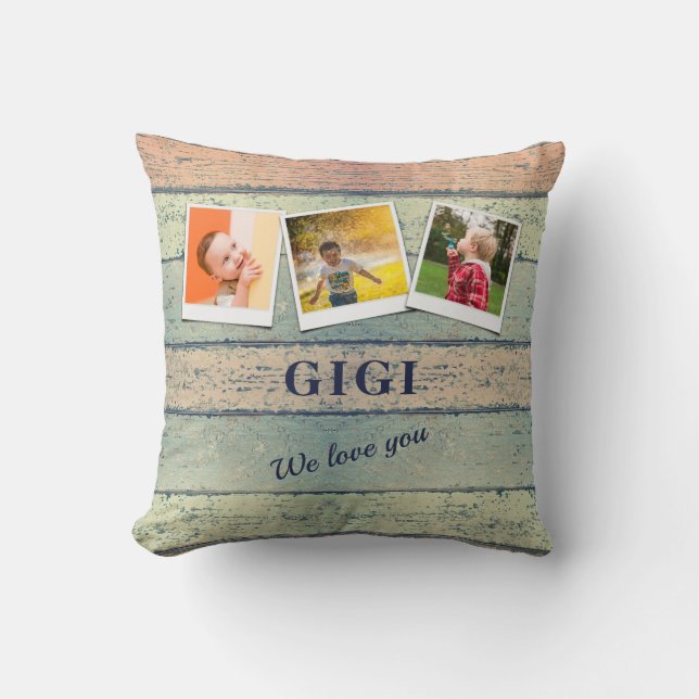 Personalized Gigi Grandchildren 3 Photo Collage Throw Pillow (Front)