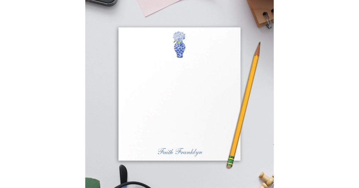 Personalized Ginger Jar Watercolor Hydrangea Notepad | Zazzle