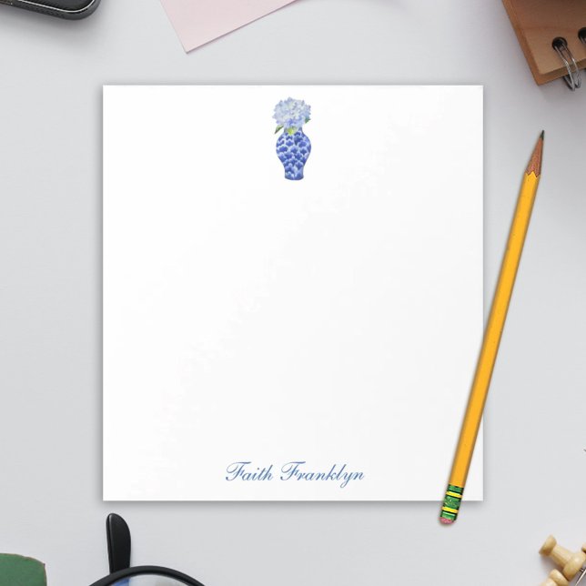 Personalized Ginger Jar Watercolor Hydrangea Notepad (Creator Uploaded)