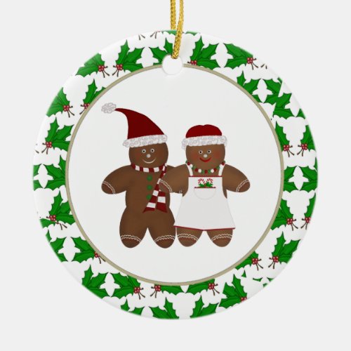 Personalized Gingerbead Couple with Holly Ornament