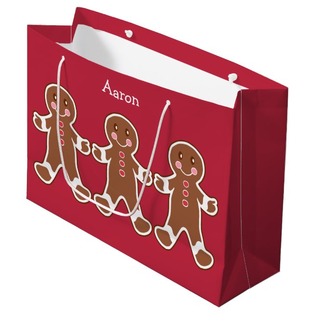 Personalized Gingerbread Boys Christmas Gift Bag (Front Angled)