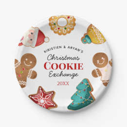 Personalized Gingerbread Christmas Cookie Exchange Paper Plates