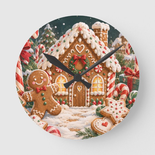 Personalized Gingerbread Christmas with Candy,cake Round Clock (Front)