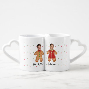 Personalized Gingerbread Cookie Couple Face Photo Coffee Mug Set