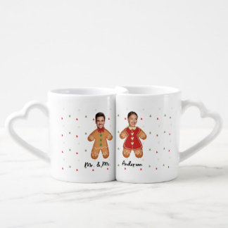 Personalized Gingerbread Cookie Couple Face Photo Coffee Mug Set