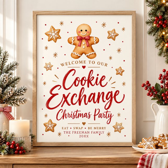 Personalized Gingerbread Cookie Exchange Welcome  Poster (Welcome Sign Poster - Frame not included)